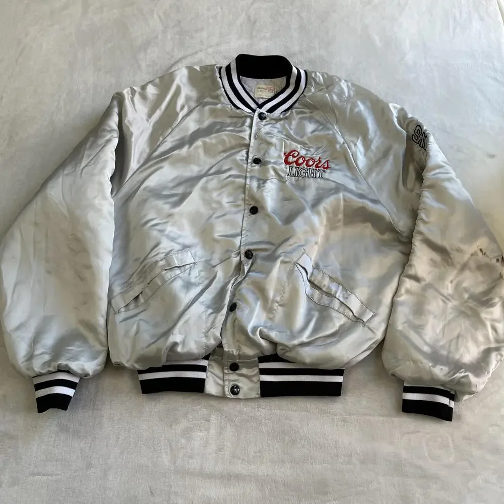 Vintage Coors Light Jacket Mens Large Silver Bomber Silver Bullet King Louie